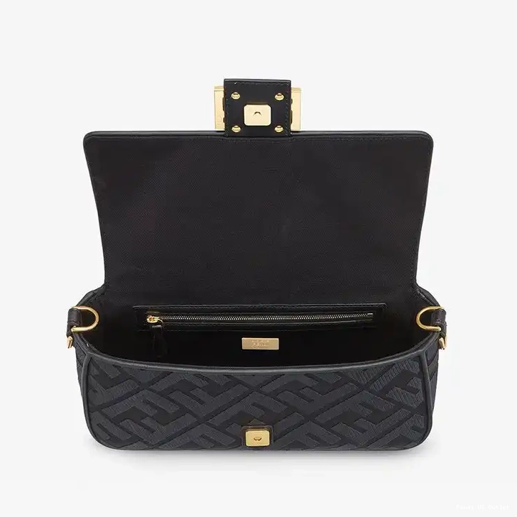 Cheap HOT Bag In with Laser Strap Canvas Motif Black Cut Baguette Medium Fendi FF 0405